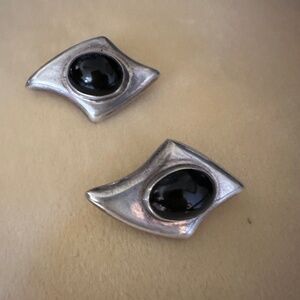 Sterling Silver Clip Ons Earrings with Black Onyx